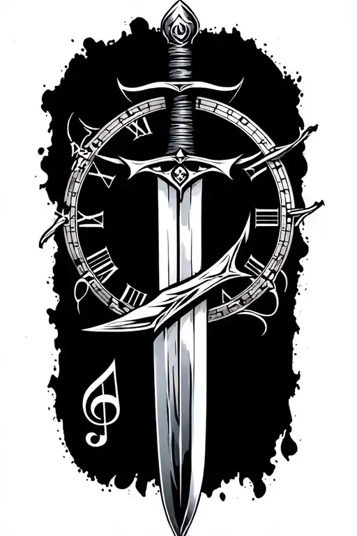 Music Notes Sword And Time