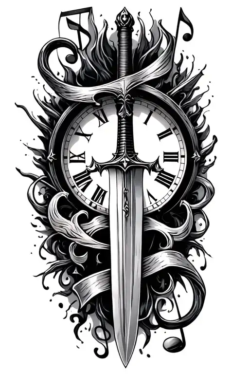 Music Notes Sword And Time