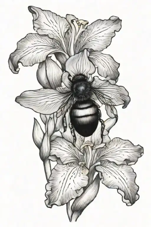 Iris And Bee Pollinating