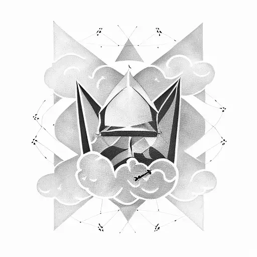 Design A Full Arm Tattoo With A Cloud Background And Geometric Elements Symbolizing Freedom