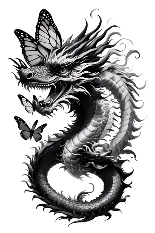 Chinese Dragon W Butterfly Surrounded