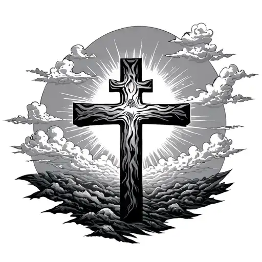 Cross With Clouds In The Backround With Sun Shining Through