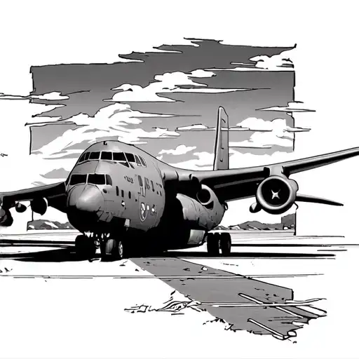 Uscg C-130 Herculies Sittin On A Runway With A Sunset In The Back Ground