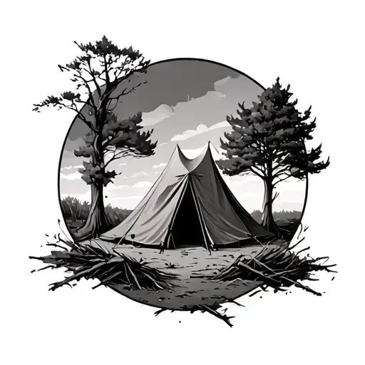 A Round Military Tent With A Tree Falling Over It