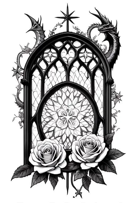 Gothic Cathedral Window Roses Dragon Stars