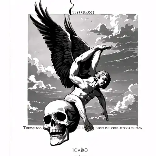 Icarus Falling From Sky 2D With Memento Mori Underneath