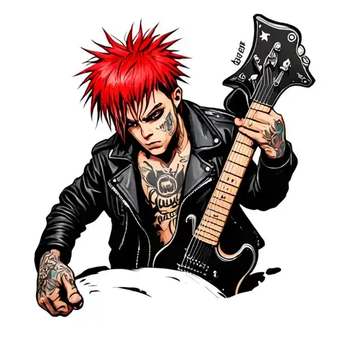 Woodstock Character As An Adult Male Punk Rock Boy With Leather Jacket And Red Mohawk