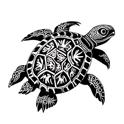 Turtle Black And White Maori Tribal