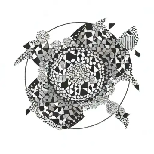 Pointillism Design Circle Shape Formed Using Intricate Geometric Lines