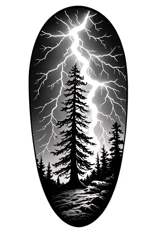 Lightening Storm With Tree In Background