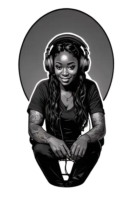 Audio Engineer Working Black Woman Sitting