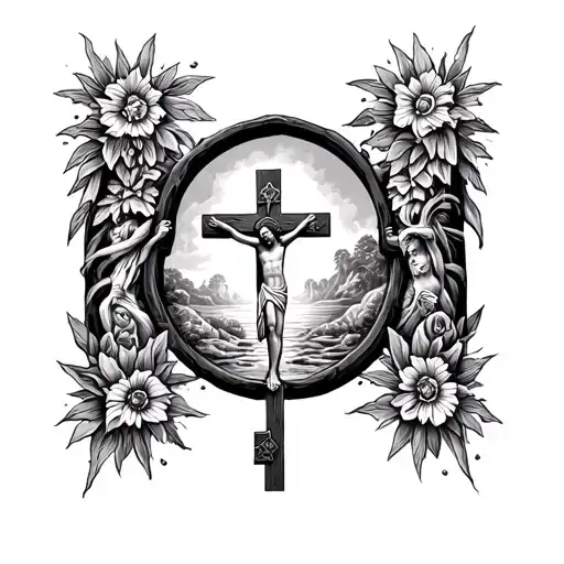 Keyhole Which Is Open With A Crucifix And The Background Is The Paradise