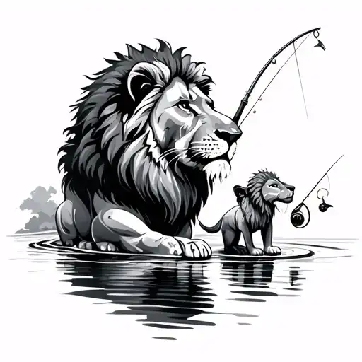 Lion And Son Fishing