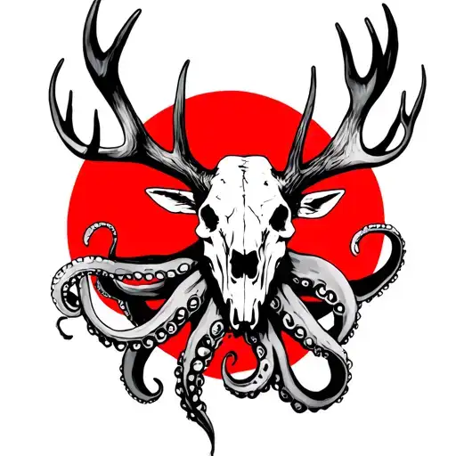 Red Deer Stag Skull With Octopus Wrapped