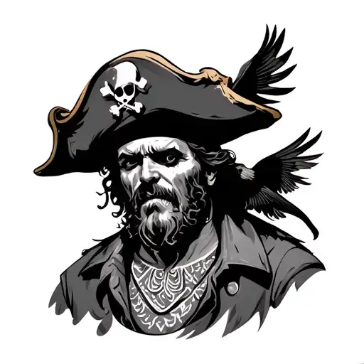 Pirate Guy With Pirate Hat With Bird Tatooed Oh His Neck Scary Looking Guy A Monster Sailing