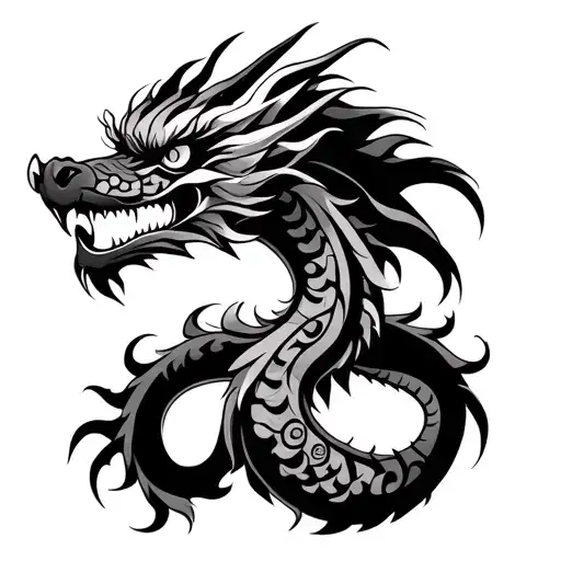 Dragon Maori Design Incorporating Elements