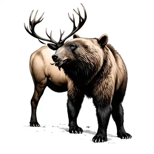 Lucas Horn With A Elk Fighting A Bear Standing