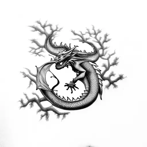 Dragon Going Down Underarm Forming Out Of A Blossom Tree