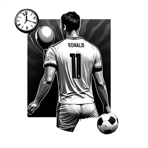 Ronaldo Football Player From Back With Clock And Balloon