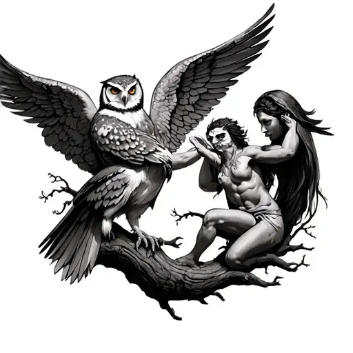 Oak Tree Owl Angels Fighting Demons