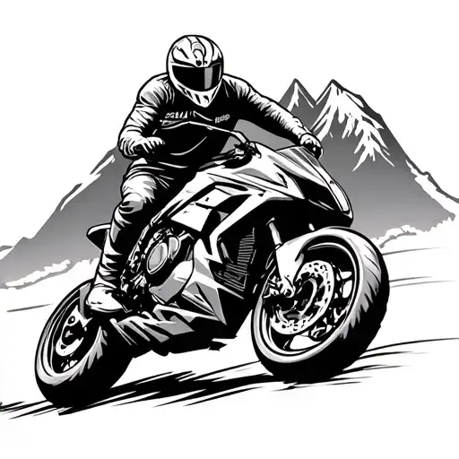 A Motorbike Doing A Wheelie As A Stencil With Mountains In The Background