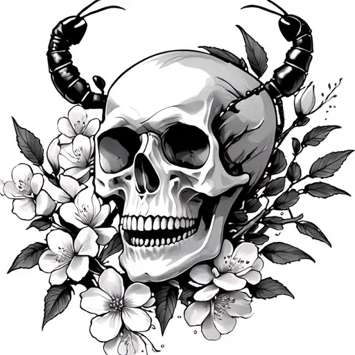 Japanese Skull Cherry Blossoms And Scorpions