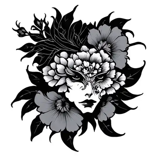 Japan Deamon With Ornement Floral