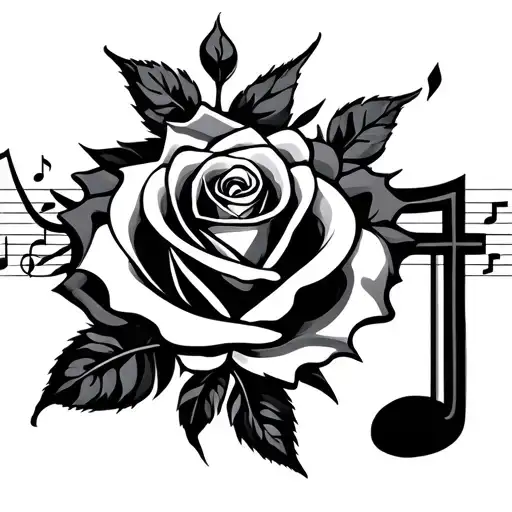 Rose Music Notes Cross Cardinal Intertwined