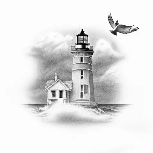 Light House With Dove Flying