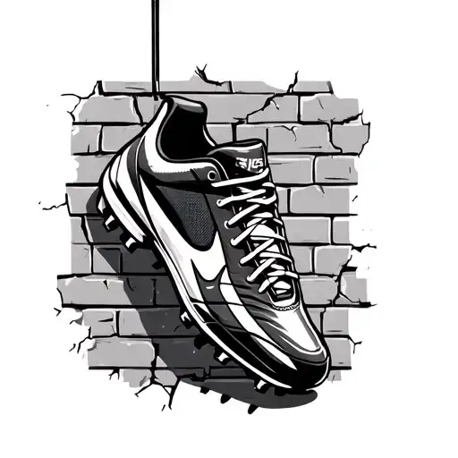 Football Boots 2 Pieces Hanging On One Nail Against Cracked Brick Wall