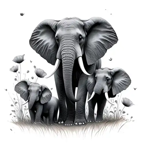 Elephant Family 4 In Poppies