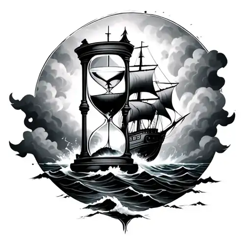 Hourglass With Ship Sailing Through Stormy