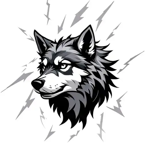 Tribal Inspired Design Fenrir Viking Norse Wolf With Lightning Strikes