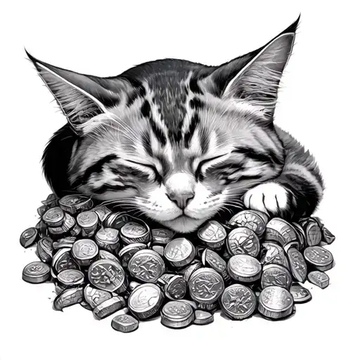 Cat Sleeping On Top Of A Pile Of Treasure