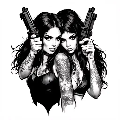 Guy And Girl With Tatoos Holding Guns