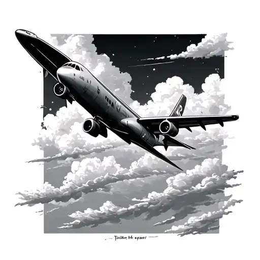 Airplane Outline Taking Off To Clouds