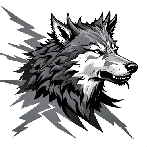 Fenrir Viking Norse Wolf With Lightning Bolts Surrounding