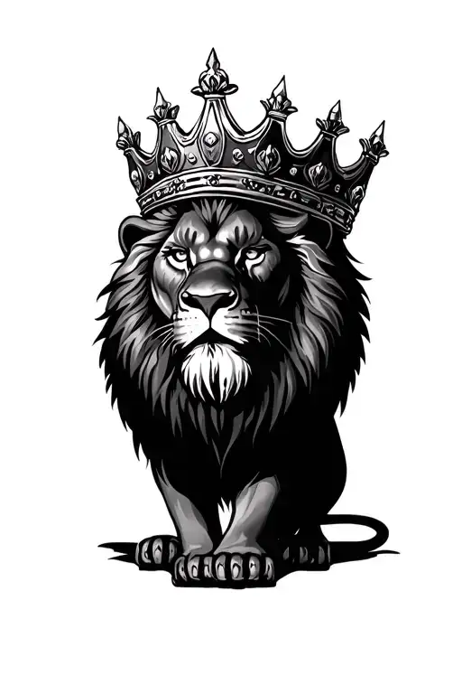 Fierce Lion With A Kings Crown Facing Forwards