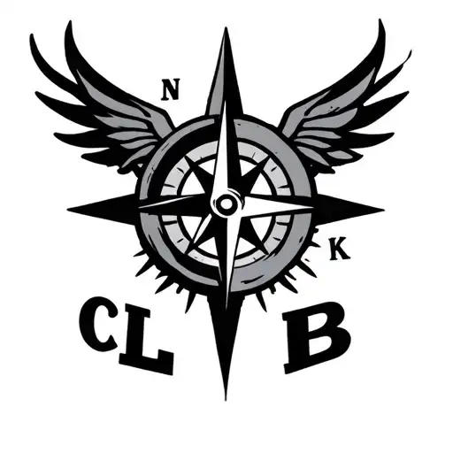 A Simple Tattoo With A Compass With C L K And B In It