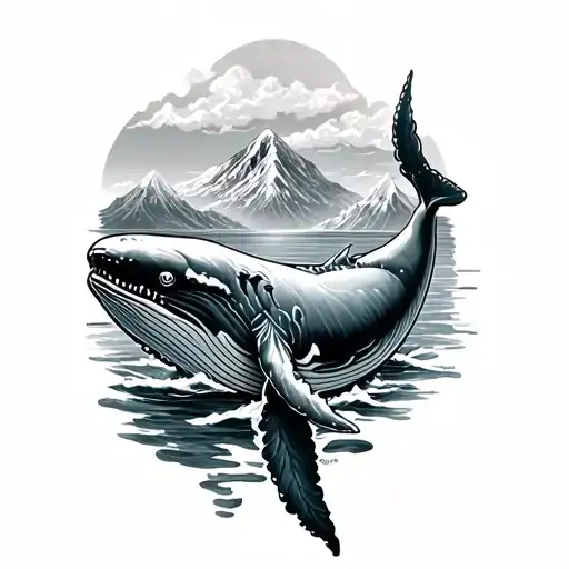 Whale Ocean And Mountain