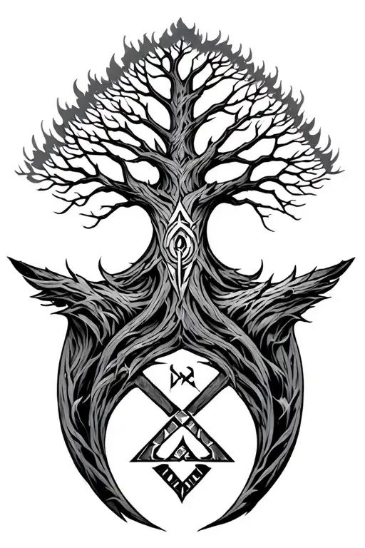 Yggdrasill Tree And Valknut Symbol