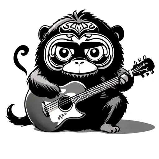 Daruma Doll With Monkey Playing Guitar