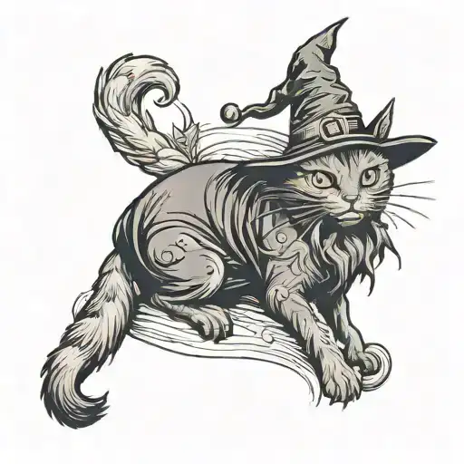 Black Cat Dressed As A Witch Holding A Cat