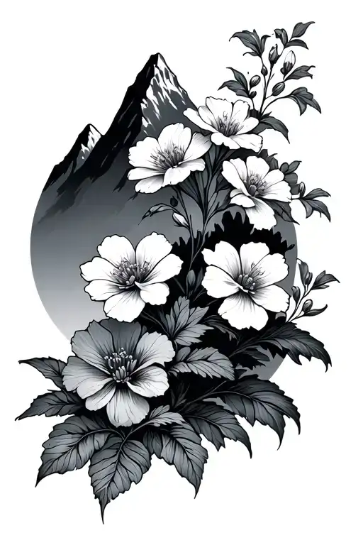 Mountain And Flowers Blooming