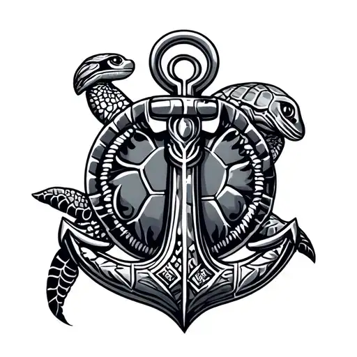 Polynesian Navy Anchor With Polynesian Turtles The Same Size And Xxiii Integrared