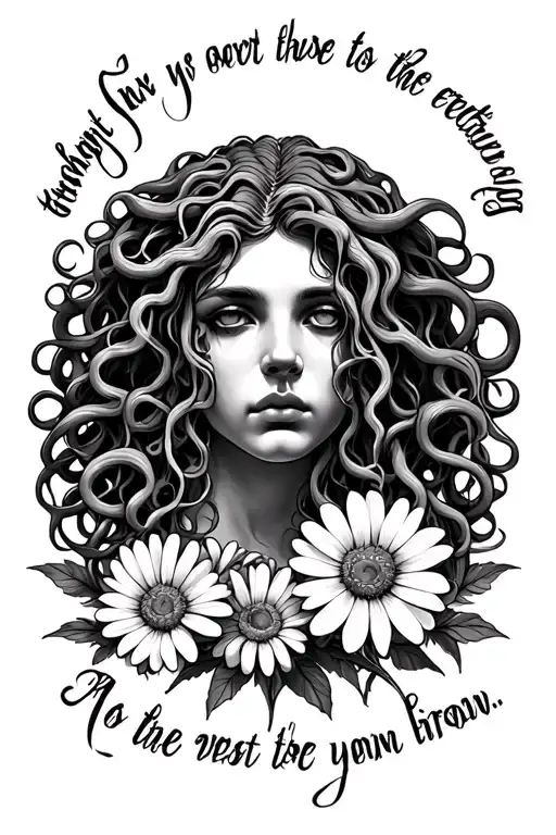 Medusa With Daisies And A Quote About Strength