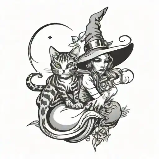 Witch Holding A Cat Sitting