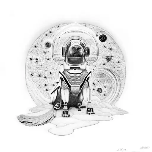 A Futuristic Interpretation Of Starry Night Featuring A Robotic Dog And Parrot