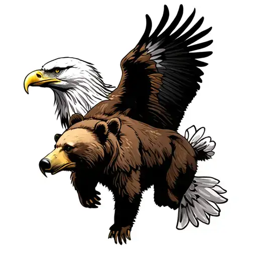 Brown Bear With A Bald Eagle
