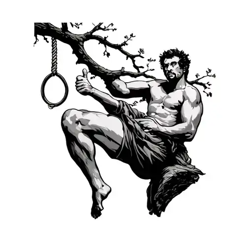 Man Hanging From A Hangnoose From A Tree With A Thumb Up